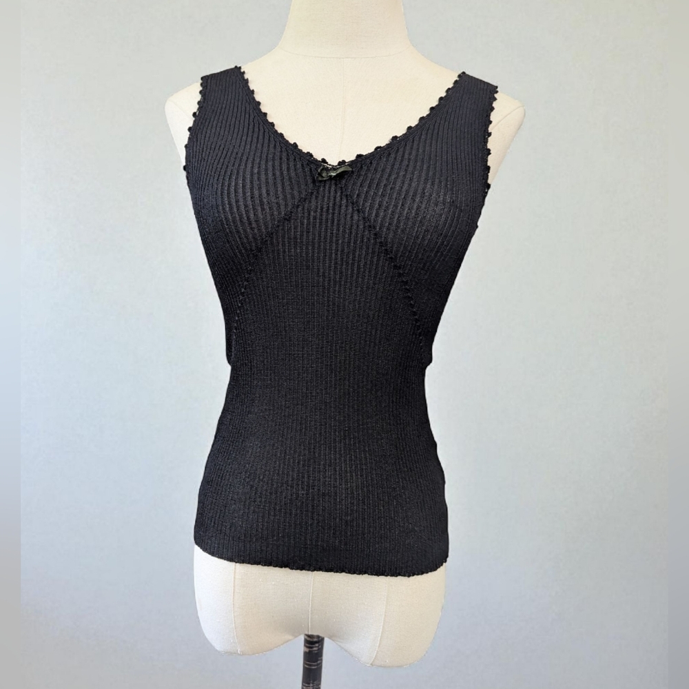 Y2K Black‎ Crochet Knit Babydoll Cami Tank Coquette Dainty Womens S